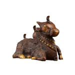 Pure Brass Nandi Statue | 8" x 11" x 6" | 5.5 kg | Vintage Bronze Tone | Three Shiv Lings | Traditional Hindu Temple Bull Sculpture | Sacred Art | Jaipurio